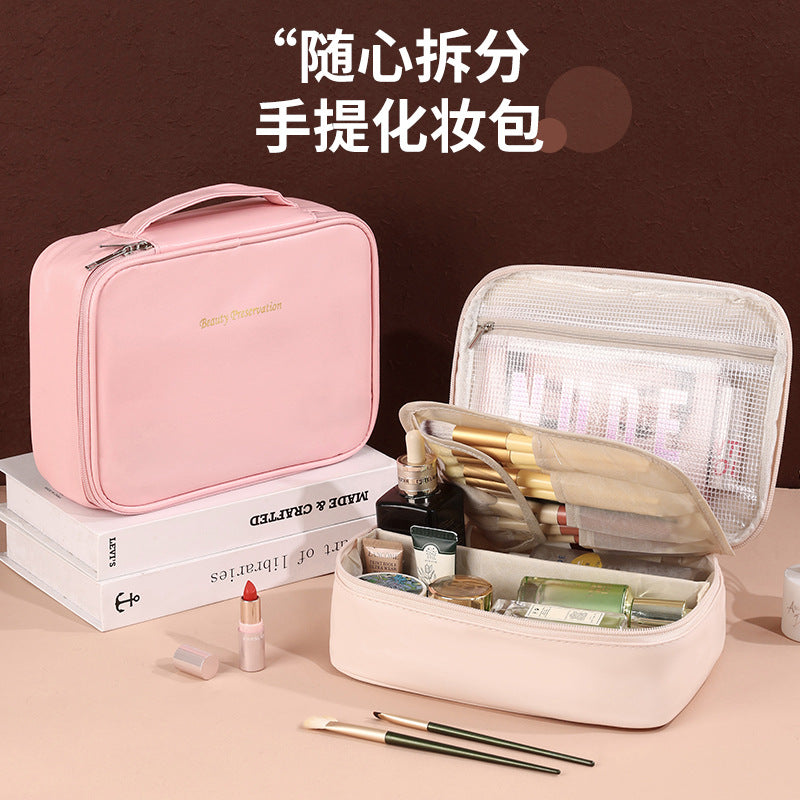 Cross-Border New Detachable Makeup Bag Waterproof Large Capacity Storage Bag Portable Handheld Free Partition Toiletry Bag