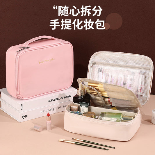 Cross-Border New Detachable Makeup Bag Waterproof Large Capacity Storage Bag Portable Handheld Free Partition Toiletry Bag