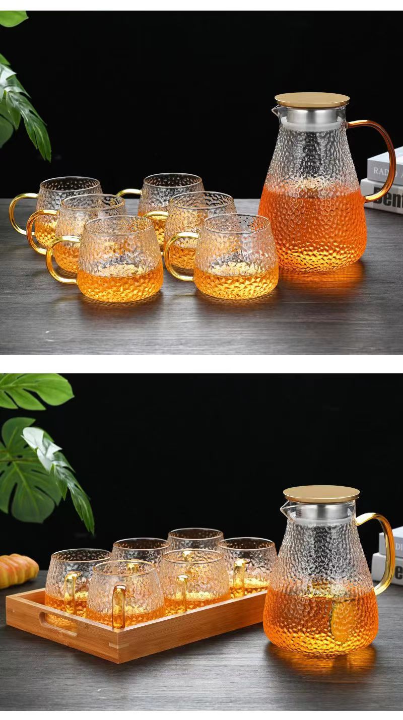Cold Water Pitcher Glass High Temperature Resistant Household Cold Water Pitcher Set Large Capacity Tea Pitcher Cold Water Cup Juice Pitcher