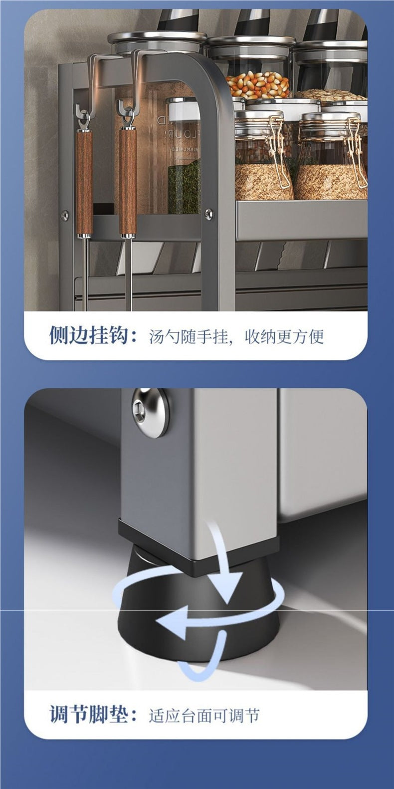 Kitchen Spice Rack Knife Holder Countertop Multifunctional Seasoning Kitchenware Storage Rack Multi-layer Stainless Steel Wholesale