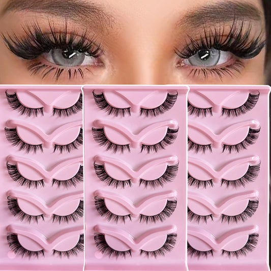 Cross-border shipping European and American style5Pair of Fox Series Slanted False Eyelashes Natural Style One-Piece Black Stem Cat Eye False Eyelashes