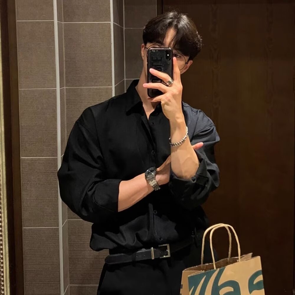 Light Mature High-End Feel Non-Iron Solid White Shirt Men's Draped Korean Style Loose Plus Size Casual Long Sleeve Base Shirt