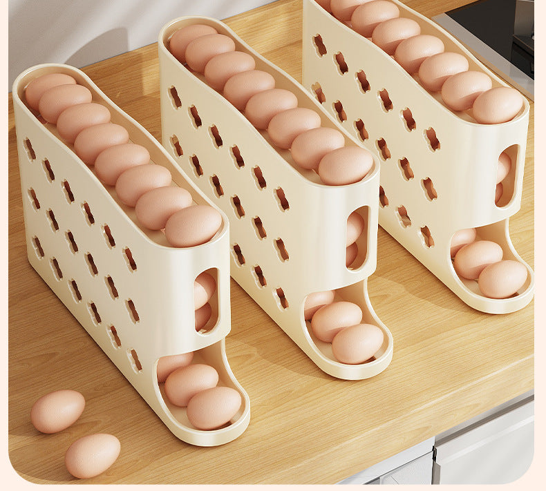 Egg Storage Box Refrigerator Side Door Rolling Egg Food Grade Egg Rack Automatic Egg Box Fresh-keeping Kitchen Organizer