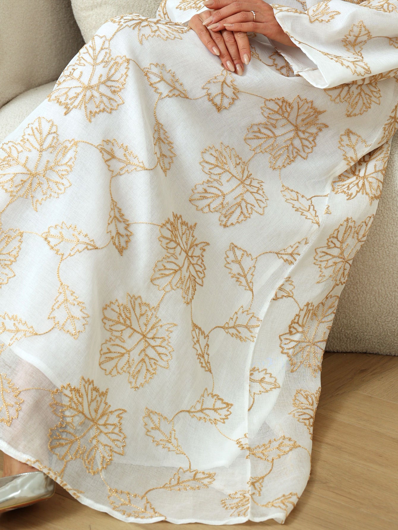 Cross-Border New Leaf Embroidery Tassel Middle Eastern Muslim Clothing Long Dress Fashion Elegant Cover-Up Dress Robe