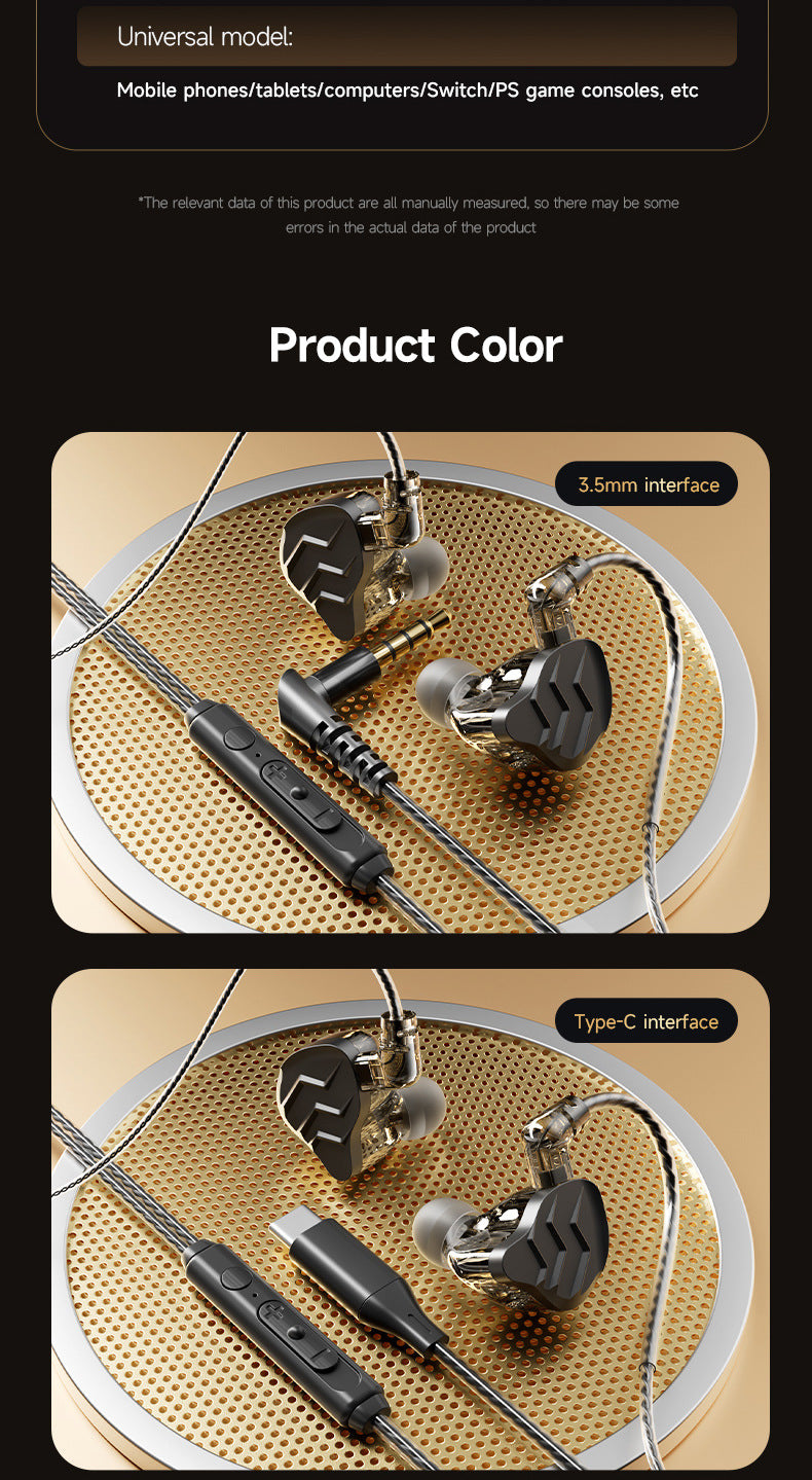 Cross-border new in-ear sports headphones with interchangeable cables, plug-in gaming style HIFI Dynamic Wired Earphones for Mobile Phones