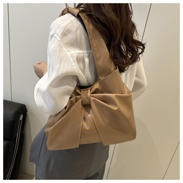 Korean Style Casual Underarm Women's Bag2025New Simple Bowknot Design Tote Bag Simple Handheld Shoulder Bag