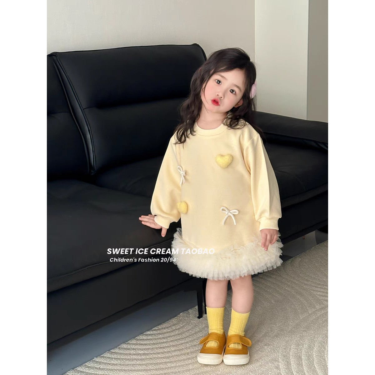 Sweet Little Girl's Sweatshirt Dress Spring and Autumn Outfit2025New stylish baby girl puffy dress sweet mid-length princess dress