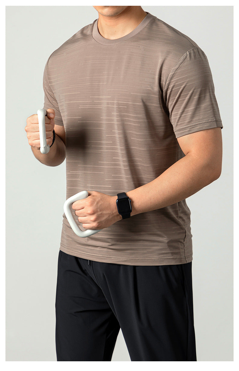 Ice Silk Cool Breathable Men's Short Sleeve t T-shirt2025New summer solid color sports fitness quick-dry short sleeve