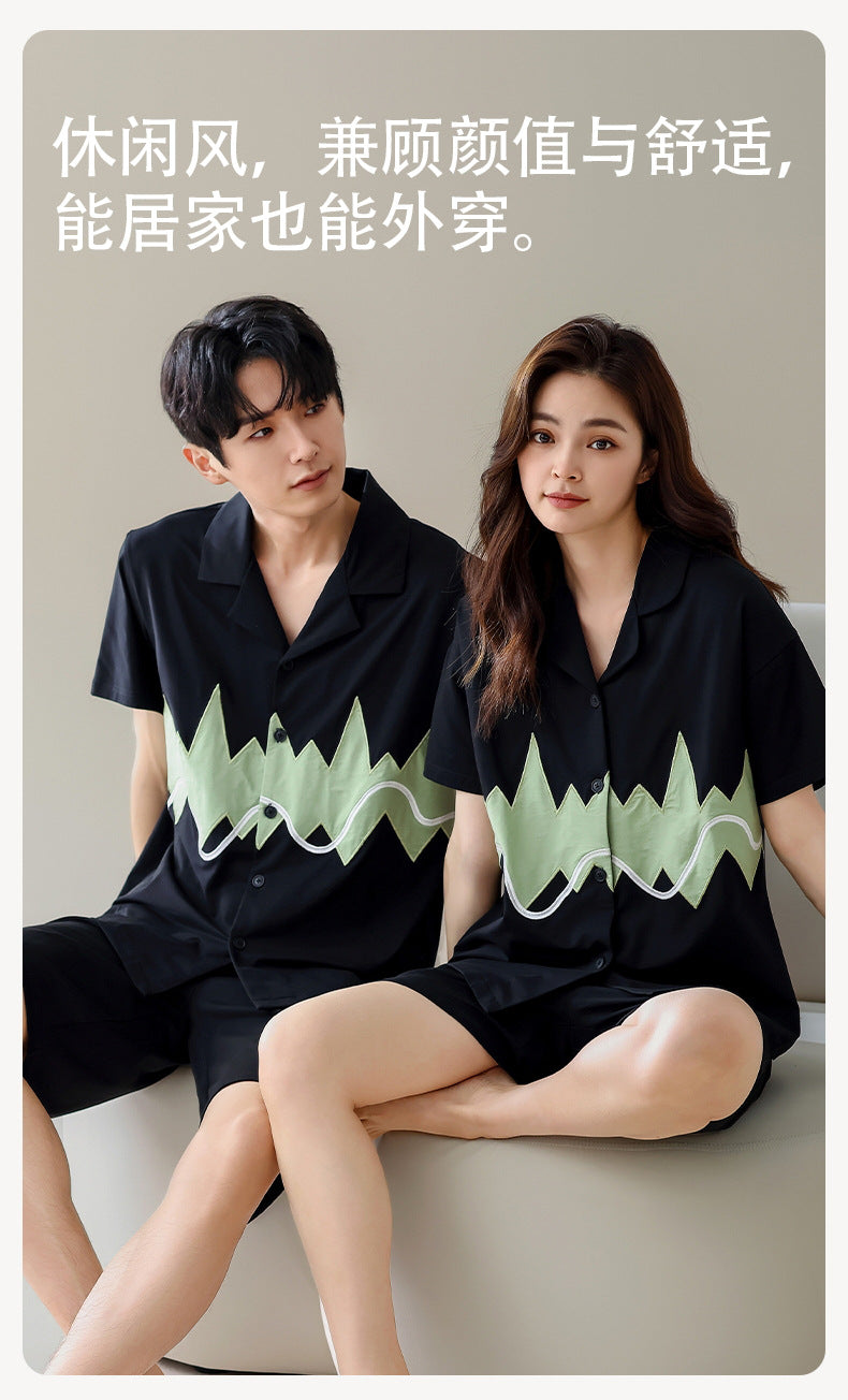 Summer New Cotton Cardigan Pajamas for Women, Thin High-End Feel, Men's Loungewear, Casual Wearable Couple Pajamas