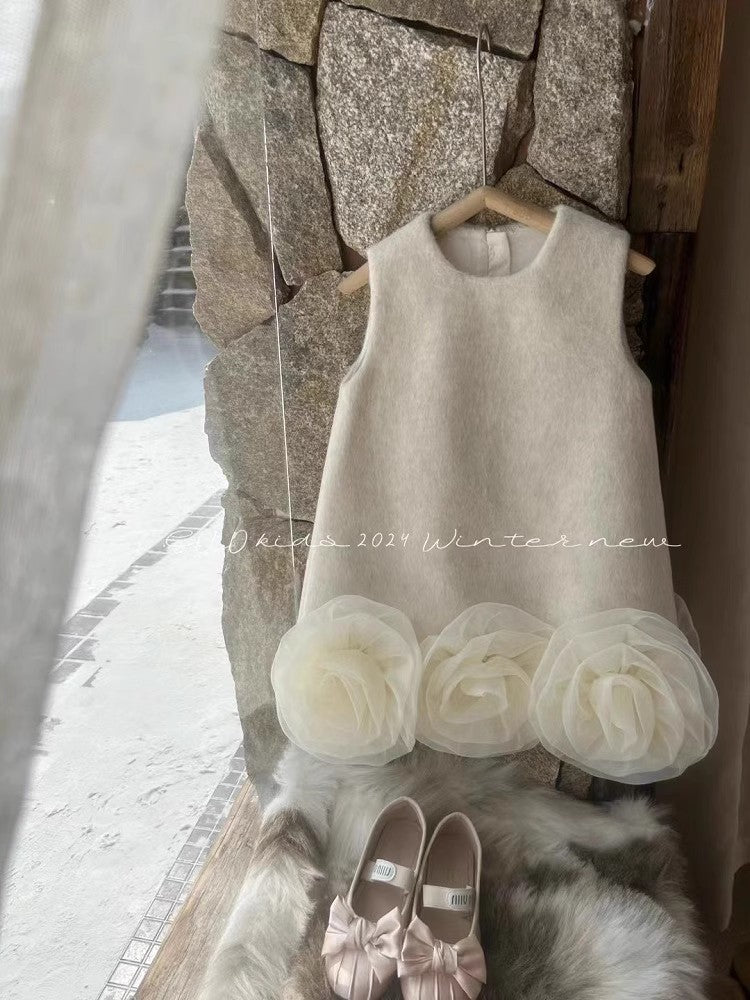 Sweet Little Girl's Little Chanel Style Dress New Children's Autumn Winter Girl's First Birthday Dress Floral Tank Dress