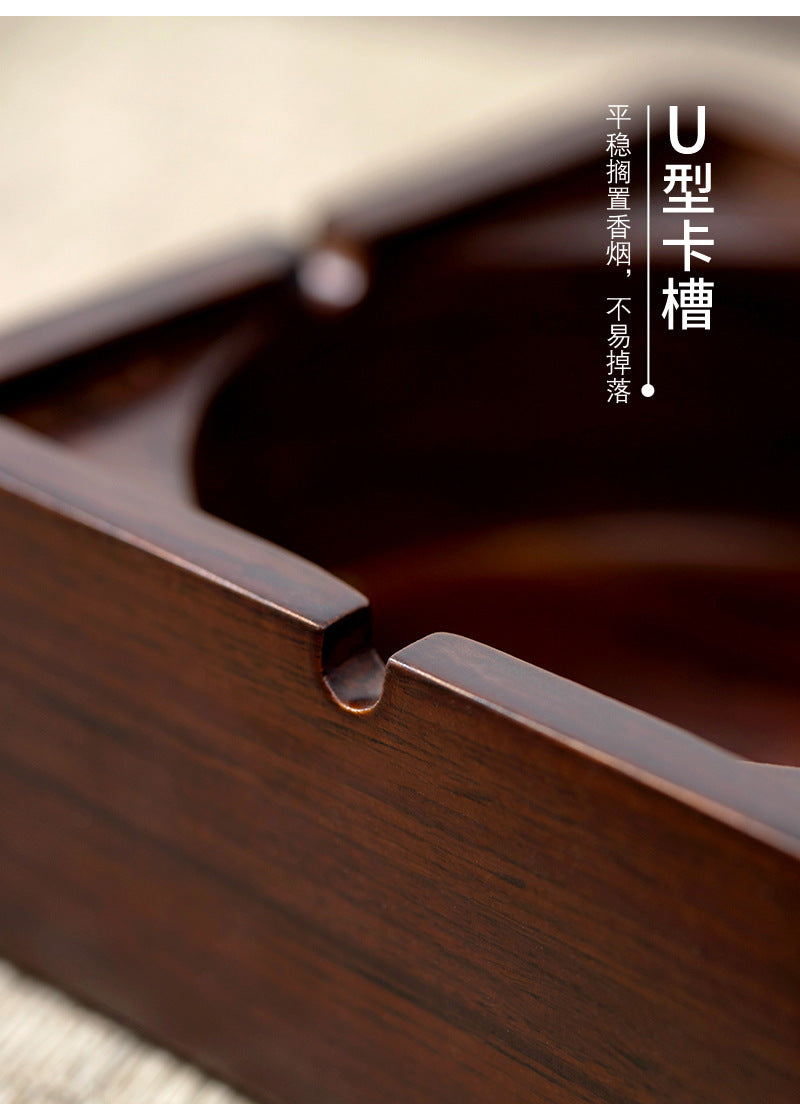 Walnut Ashtray for Home Living Room with Lid, Anti-Fly Ash, Stainless Steel Inner Liner, Creative Office Quality Ashtray