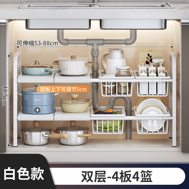 Carbon Steel Hot-Selling Telescopic Sink Storage Rack Cabinet Layered Organizer Wash Basin Kitchen Storage Dropshipping