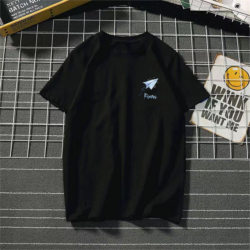 Ice Silk Cool Short Sleeve Men's Loose Student Black and White Half Sleeve T-Shirt Summer Trendy Round Neck T Shirt All-Match Bottoming Shirt