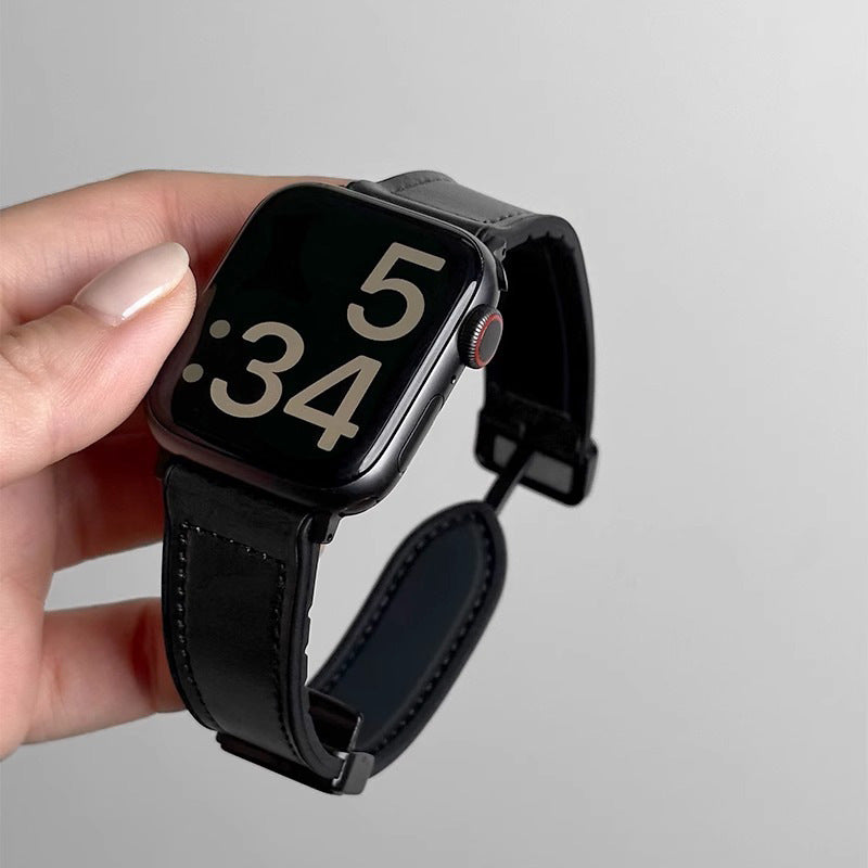Suitable for Apple s10Huawei watch5Mi Bracelet9pro Silicone Sticker Crazy Horse Leather fit4Magnetic buckle3Strap