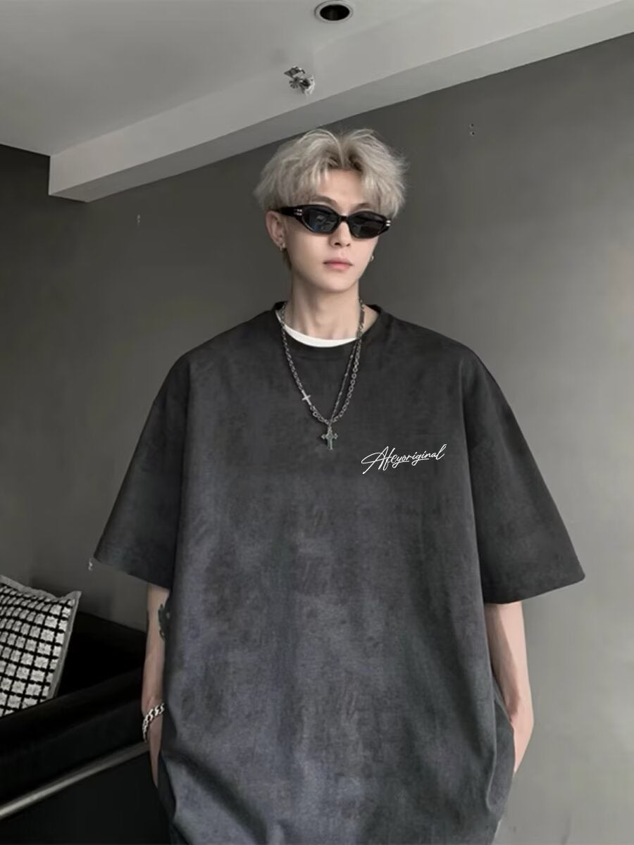 Hip Hop High Street Short Sleeve T T-shirt2025Summer Men oversize Loose Letter Print Trendy Brand Casual Sweatshirt