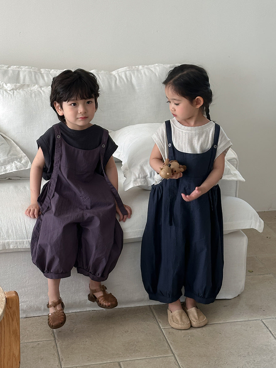 Jiaye Children's Products2025Children's Summer Thin Solid Color Cotton Overalls Boys and Girls Loose Stylish Lantern Pants