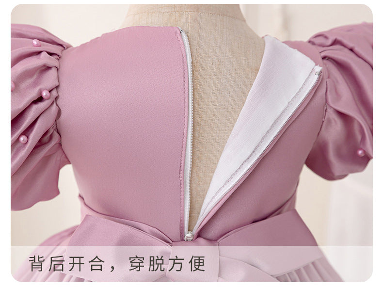 Birthday Party Evening Dress Puff Sleeve Girl Princess Dress Baby Pearl