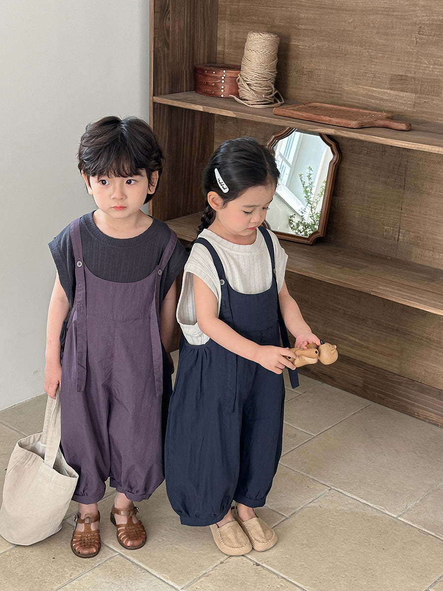 Jiaye Children's Products2025Children's Summer Thin Solid Color Cotton Overalls Boys and Girls Loose Stylish Lantern Pants