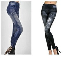 Yiwu Factory 3Color8Code tv Women's Imitation Denim Leggings Spring and Autumn High Waist Outer Wear One-piece Pants Cross-border Women's Pants