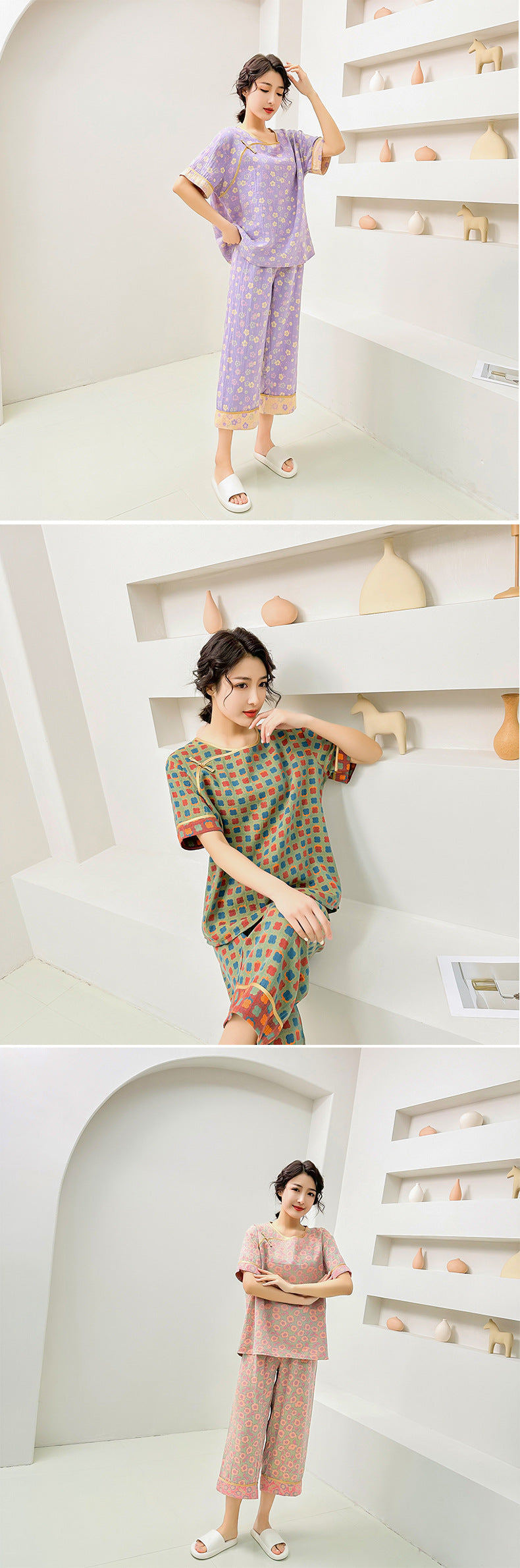 New Chinese Style Retro National Style Cotton Gauze Pajamas Plus Size for Women mm Summer Thin Loose Fit200Pure Cotton Homewear