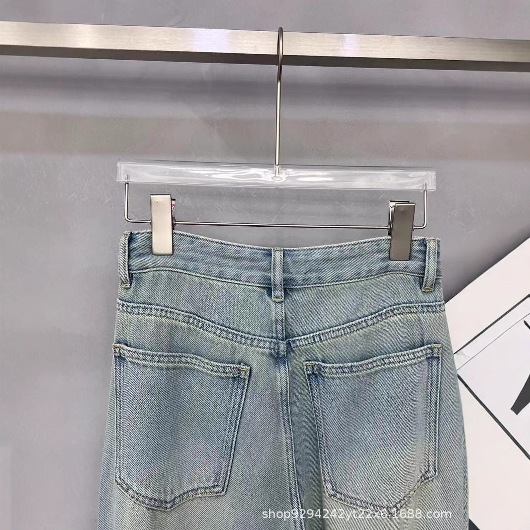 2025New Women's Light Blue Flared Pants Four Seasons Thin Straight Wide-Leg Floor-Length Pants Nanyou Casual Denim Trousers