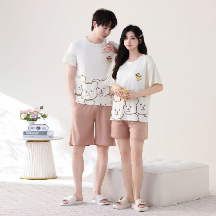 Foreign Trade Cross-Border Internet Celebrity Live Korean Version Cartoon Wearable Couple Short Sleeve Pajamas Homewear Summer Set Men's Pajamas