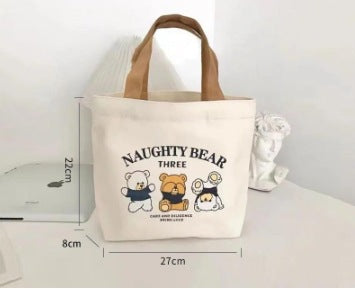 New Bear Canvas Bag for Female Students, Portable Small Handheld Lunch Bag, Tote Bag, Canvas Pouch, Gift Bag