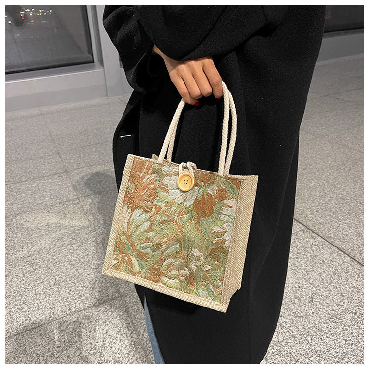 Student Korean Style Handbag Women Fashion Linen Lunch Bag New Japanese Style ins Canvas Tote Lunch Box Bag