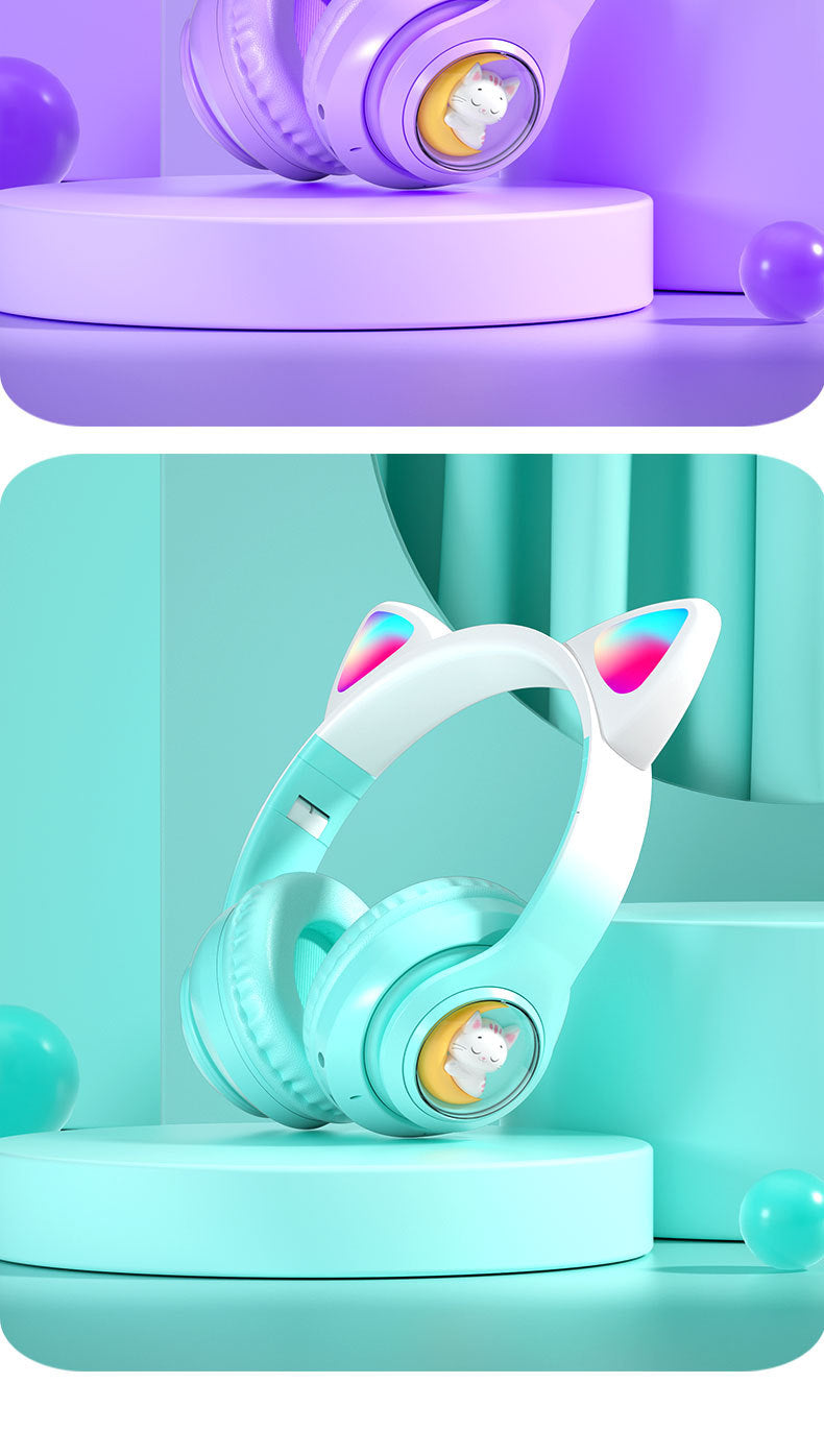 Space Capsule Cat Ear Bluetooth Headphones5.3Head-mounted Cute Glowing Cross-border Hot Item STN28S Ultra-long life battery