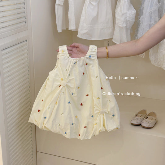 Little Salted Lemon baby Summer New Dress2025Girls' Embroidered Flower Bud Dress Stylish Baby Girl Tank Dress Trendy