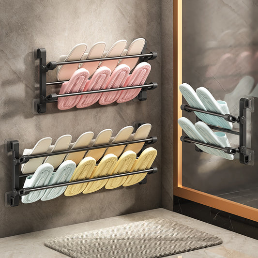 Bathroom Toilet Multi-Functional Storage Rack Foldable Organizer Slipper Rack No-Drill Wall-Mounted Door Back Shoe Rack