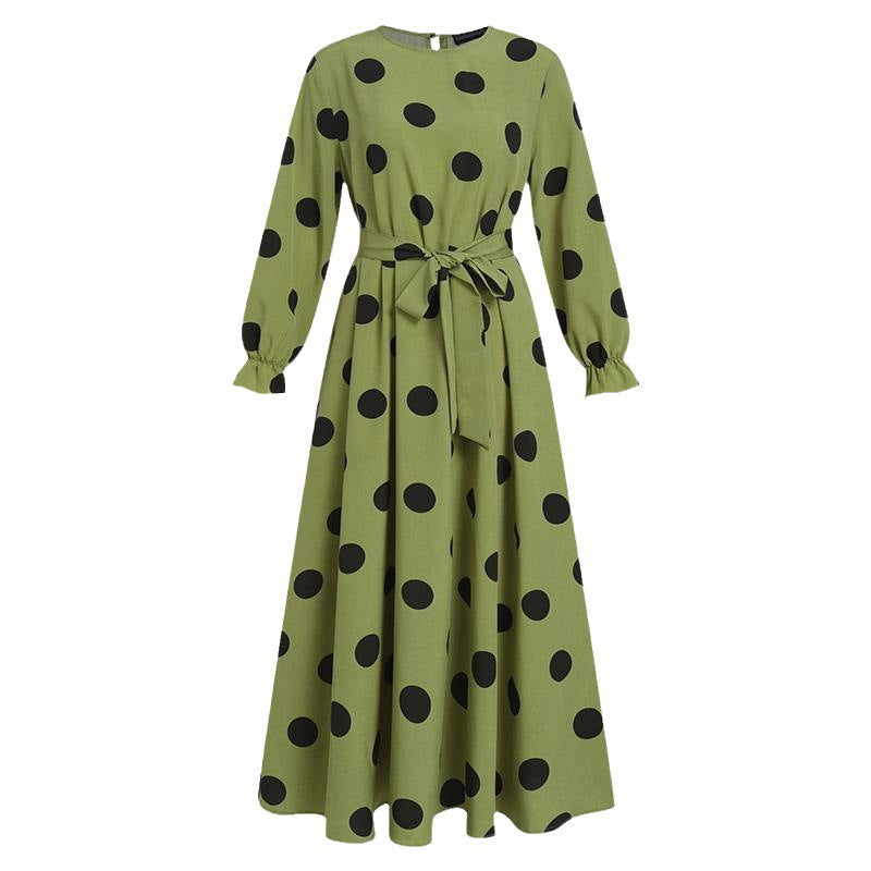 2025New Year's Amazon AliExpress Muslim Series Polka Dot Women's Long Sleeve Loose Big Hem Dress