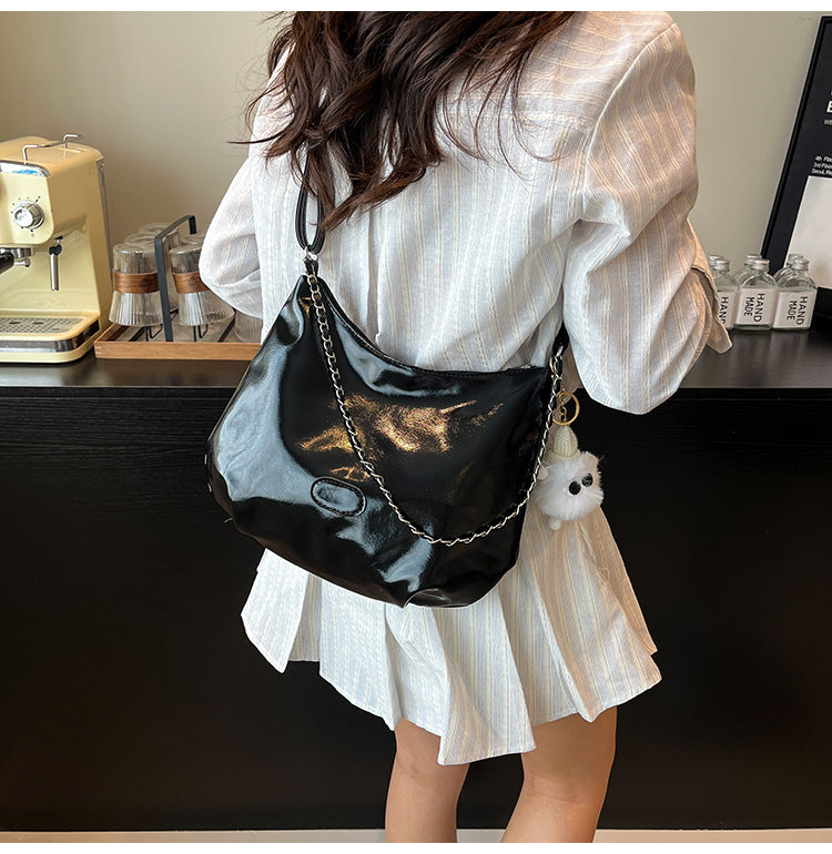 Summer Fashion Simple Casual Soft Surface Fresh Glossy Solid Color Large Capacity Commuter Shoulder Crossbody Bag2025New