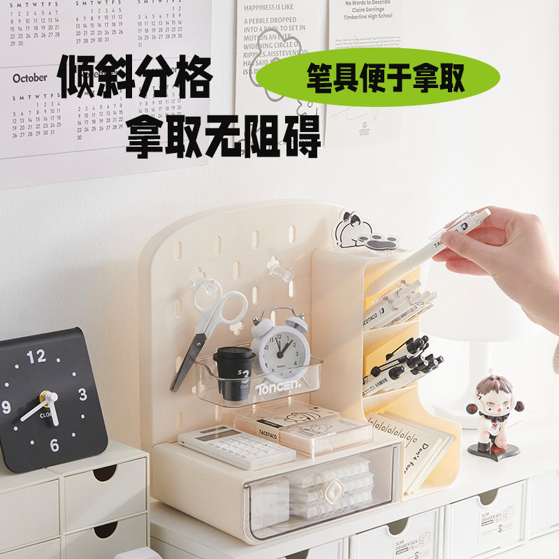 Desktop Pegboard Storage Rack Drawer Style Student Desk Stationery Office Workstation Pen Holder Organizer Storage Box