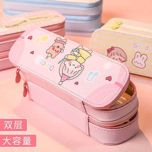 Back-to-School Season Double-Layer Pencil Case Large Capacity Simple Canvas Japanese Style ins Cute pencil case for girls and elementary school students http://detail.1688.com/offer/641079955231.html
