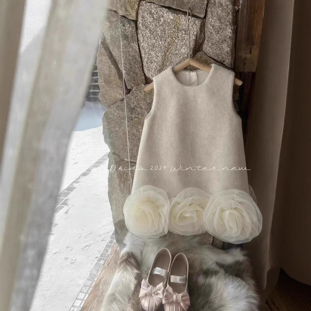 Sweet Little Girl's Little Chanel Style Dress New Children's Autumn Winter Girl's First Birthday Dress Floral Tank Dress