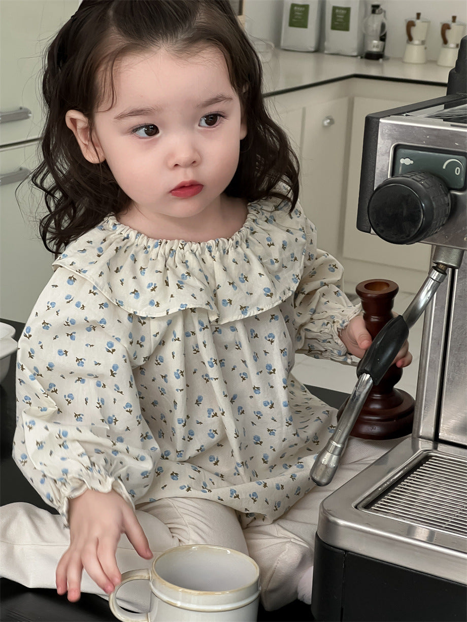 Children's Autumn Outfit Korean Style Baby Floral Romper Set2025Autumn New Baby One-Piece Outfit