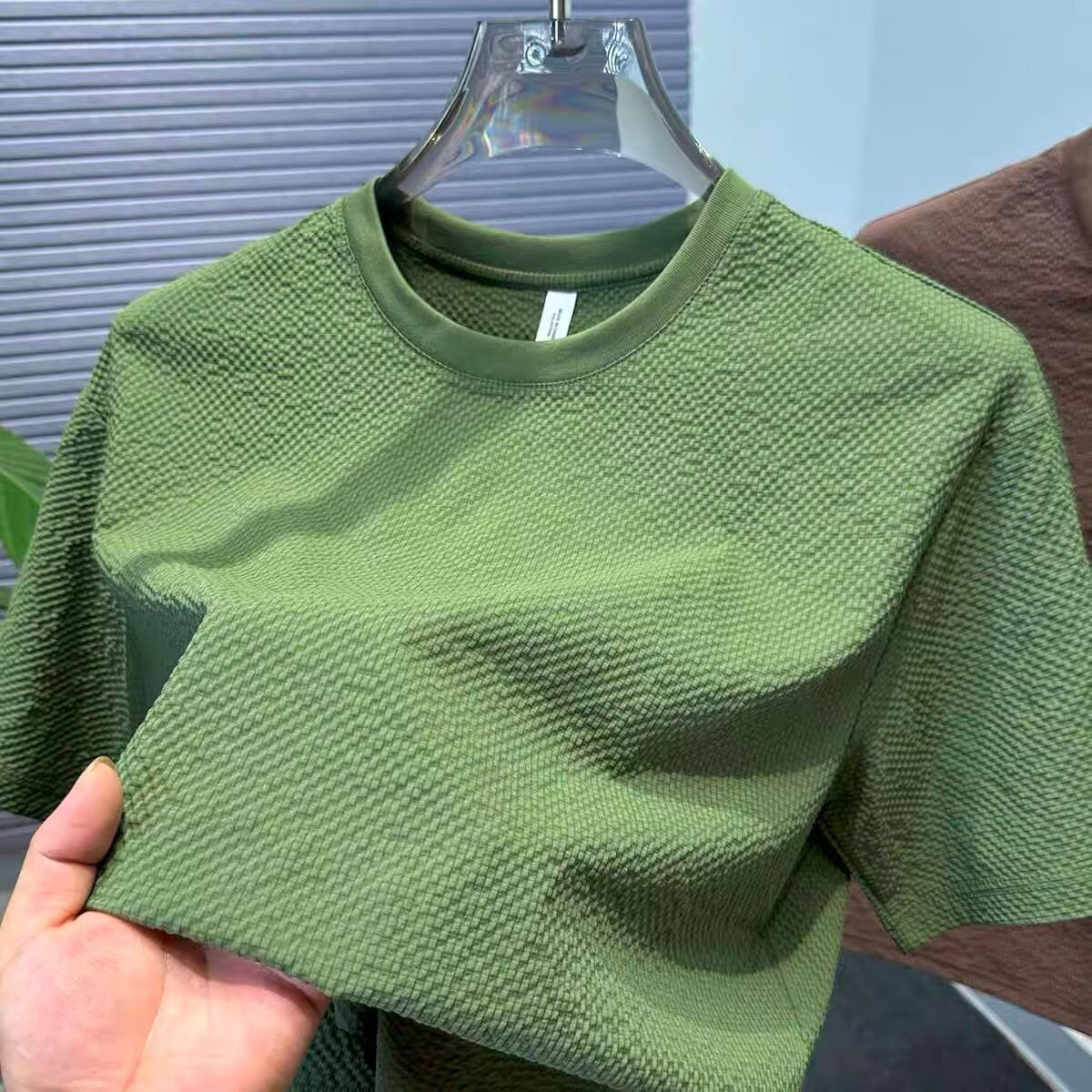 Summer New Bubble Gauze Texture High-end T Loose Round Neck Men's Short Sleeve T-Shirt T Solid Color Short Sleeve Versatile Top