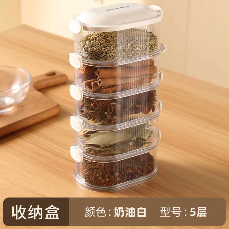 Spice Storage Box Food Grade Compartment Box Household Kitchen Sichuan Pepper Aniseed Seasoning Storage Box Seasoning Sealed Jar