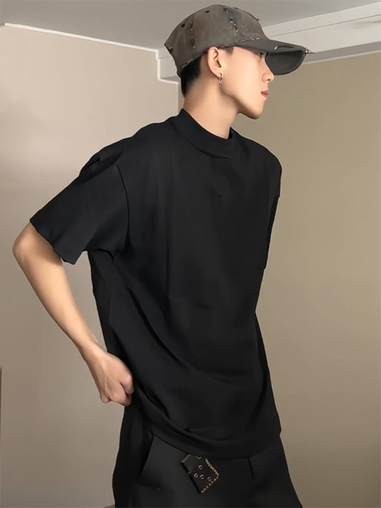 cleanfit Black Cotton Short Sleeve t Men's Summer American Style High-End Small Collar Regular Shoulder Inner Wear Half Sleeve Shirt