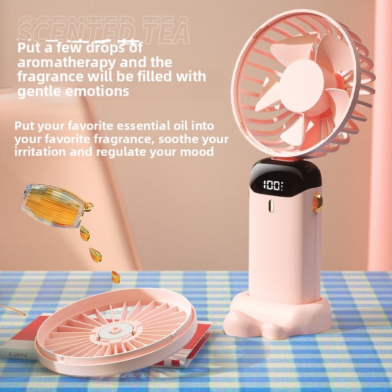 USB Portable Handheld Fan ? Foldable Mini Neck with Digital Display & Aroma Function