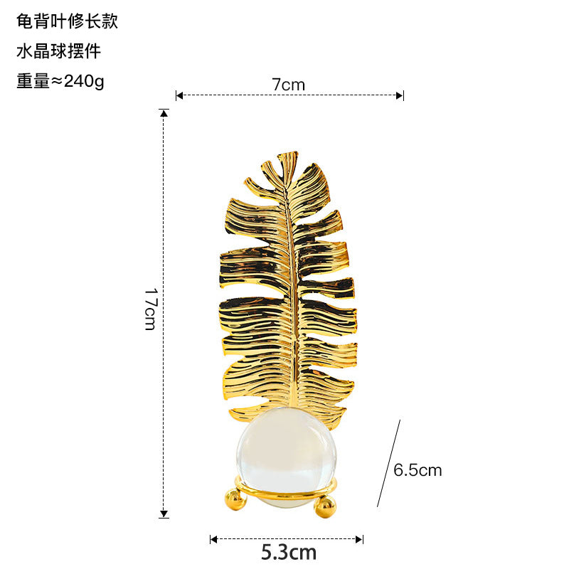Nordic Light Luxury Metal Leaf Crystal Ball Ornament for Study Room Bookshelf Wine Frame Model Room Entrance Decoration Ornament