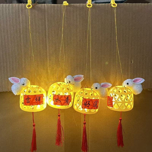 Wholesale Mid-Autumn Festival Gifts for Tourist Attractions and Night Markets, Small Merchandise Toys, Imitation Bamboo Woven Handheld Lighted Rabbit Lanterns