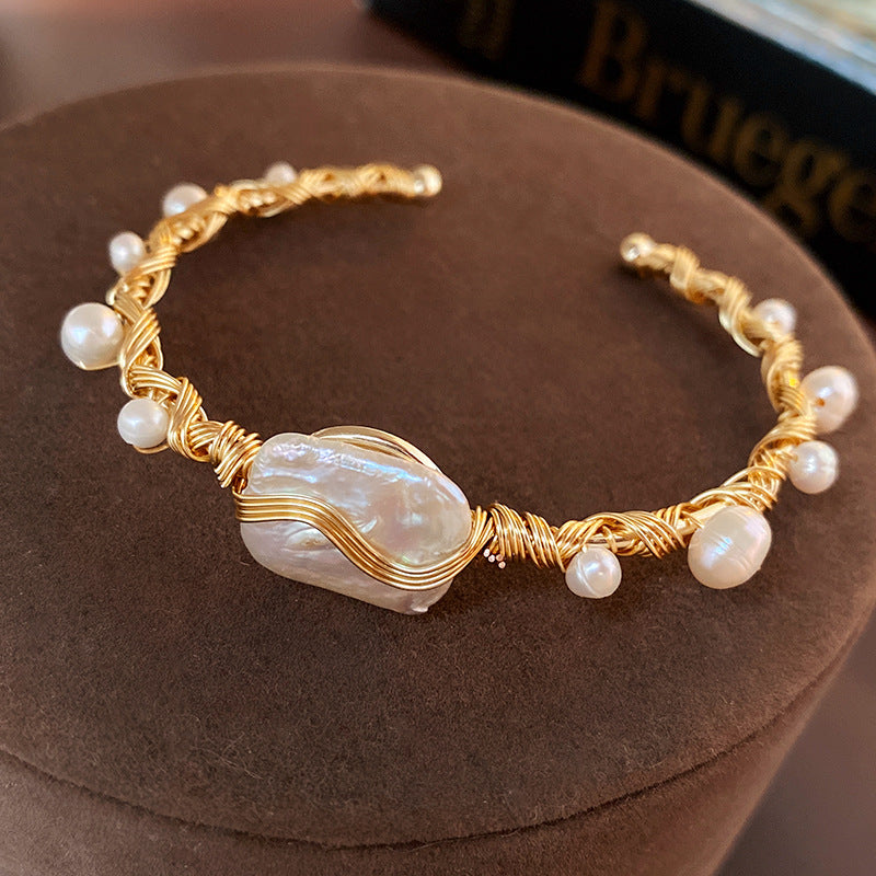 Baroque Pearl Wrap Open Bracelet Fashionable Light Luxury Elegant High-end Bracelet New Style Hand Jewelry Wholesale