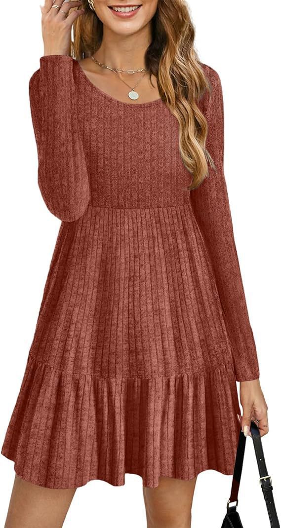 2023Autumn and Winter TEMU Amazon European and American Women's Fashion Cross-Border New Striped Round Neck Knitted Sweater Dress for Women
