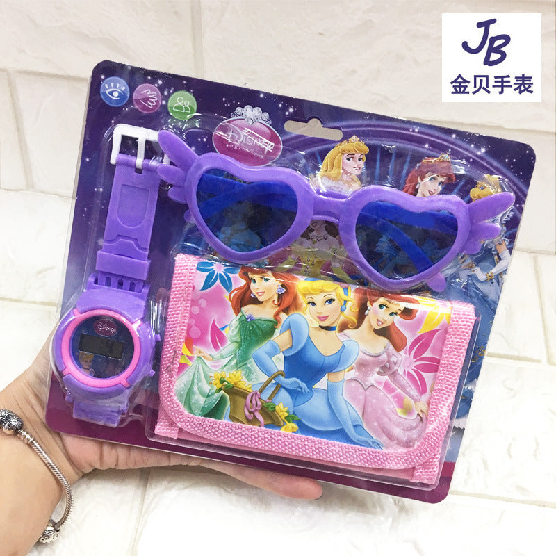 Cross-Border Children's Cartoon Electronic Watch Glasses Wallet Watch Set Kindergarten Kids Gift Prize Toy Watch