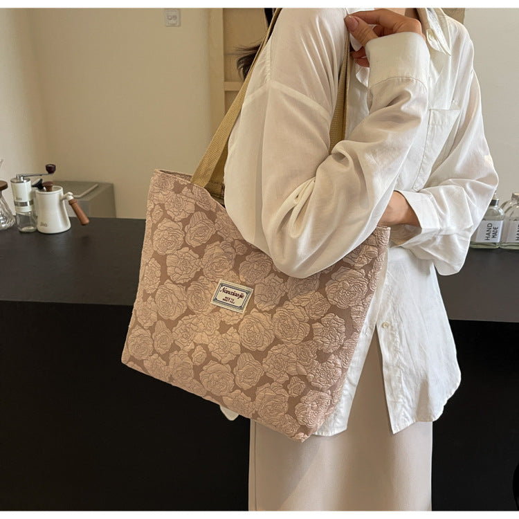 South Korea ins Unique Canvas Bag2024New Fashion Commuting Tote Bag Female College Student Class Shoulder Bag