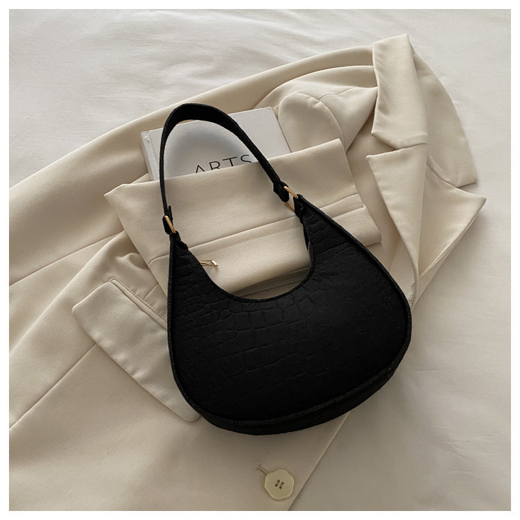 Solid Color Elegant Women's Bag2024Trendy Korean Style Autumn Winter New Stone Pattern Underarm Bag Casual Shoulder Handbag