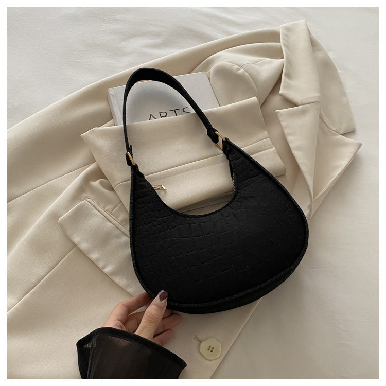 Solid Color Elegant Women's Bag2024Trendy Korean Style Autumn Winter New Stone Pattern Underarm Bag Casual Shoulder Handbag