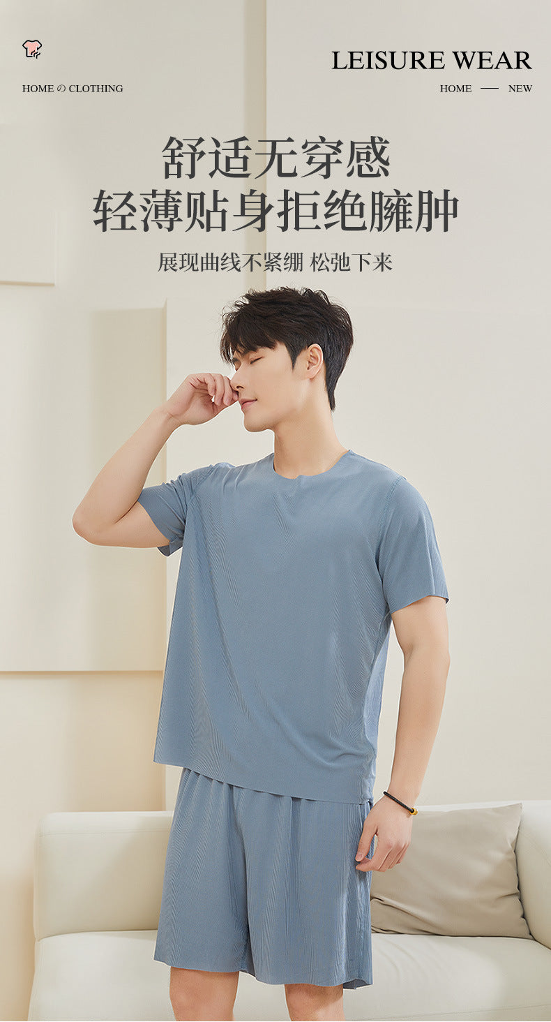 TikTok Kuaishou Internet Celebrity Loose Women's Couple Pajamas Ice Silk Two-Piece Set Casual Homewear Summer Pajamas for Women